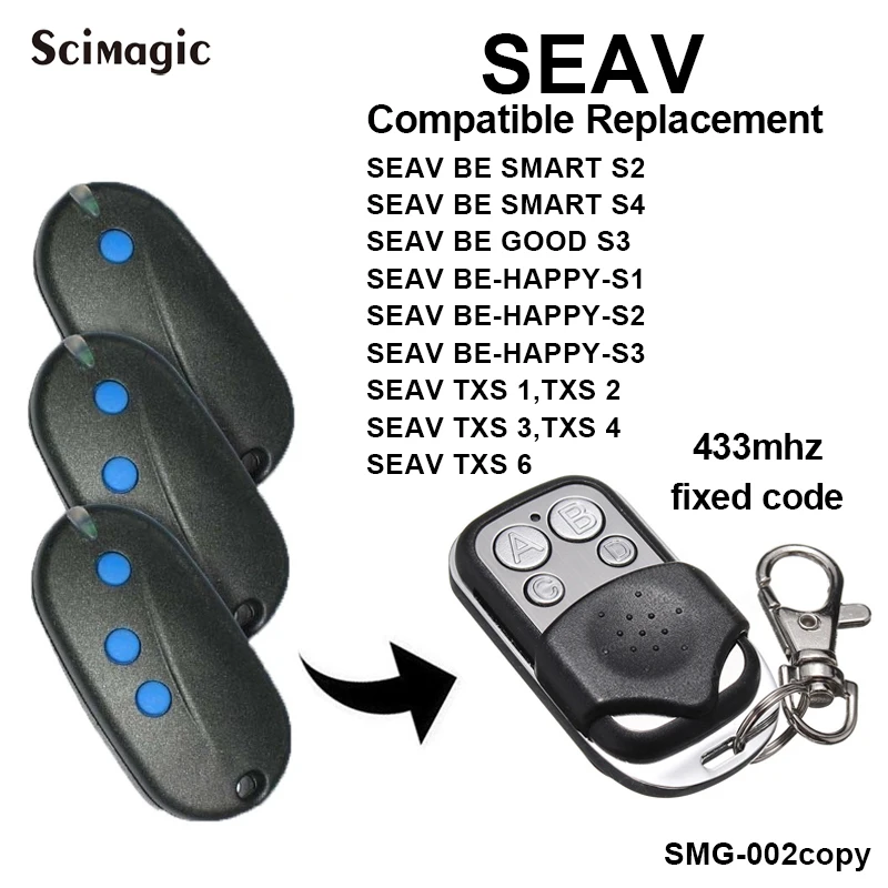 Clone SEAV TXS1 TXS2 TXS3 TXS4 TXS6 BE HAPPY S1 S3 SMART S2 Garage Door Remote Control 8 dip Fixed Code 433.92mhz 433