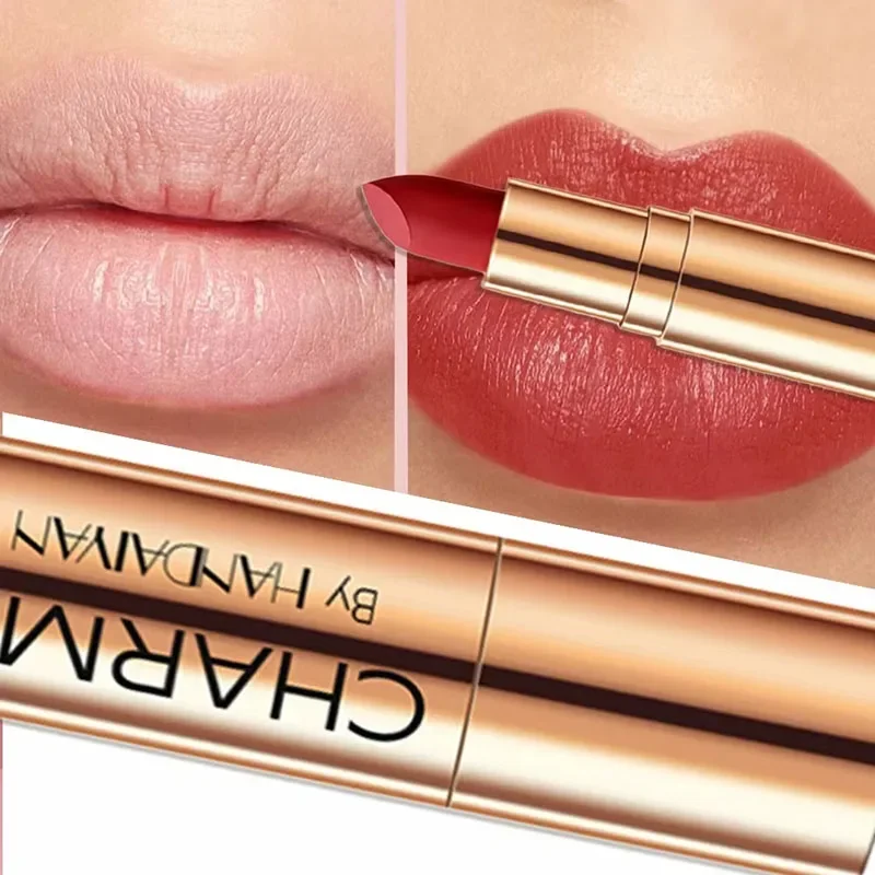 Hydraterende sexy rode lippenstift Gouden buis Waterdicht Hooggepigmenteerd Gemakkelijk aan te brengen Romige hydraterende lippenstift Blijvende lipmake-up