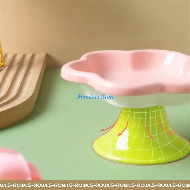 

U2JC Ceramic Cats Bowl High Foot Elevated Feeding Dish For Pet Daily Watering Feeding