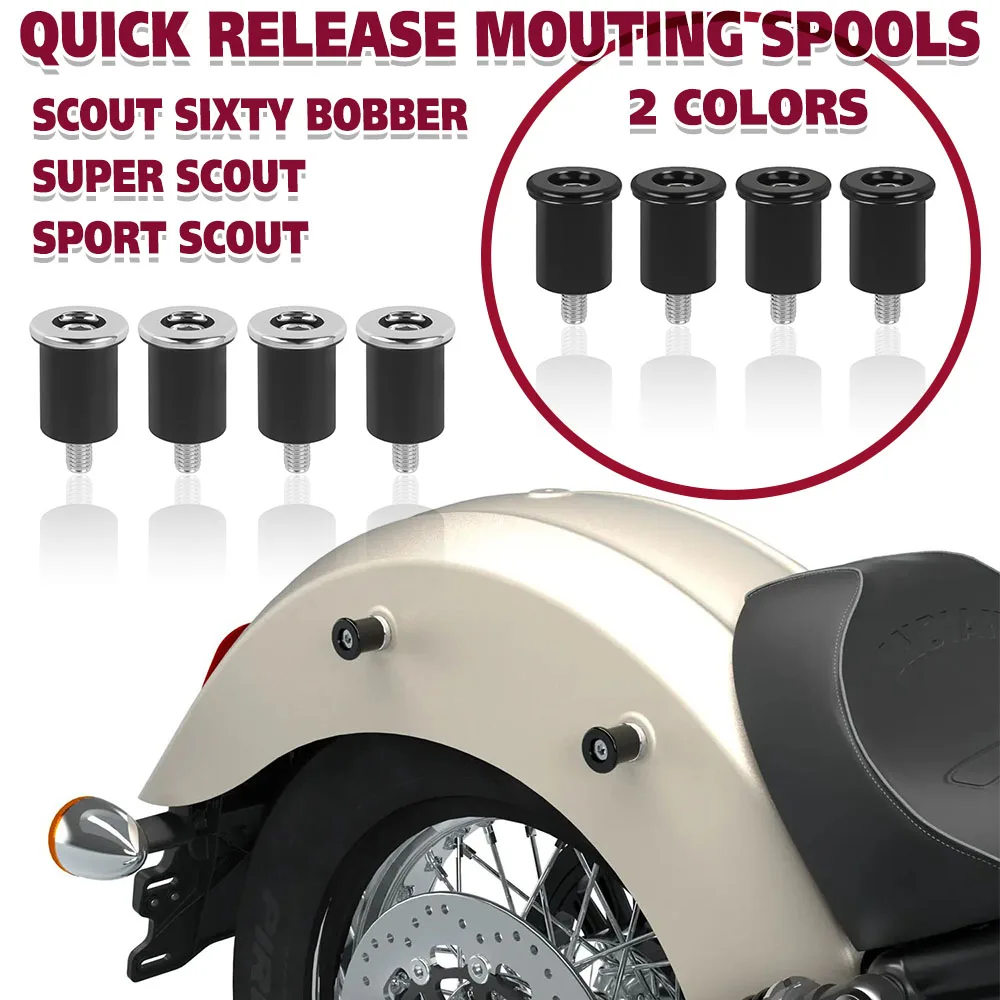 For Indian Super Scout / Scout Sixty Bobber 2025 2026- 4 Pcs Quick Release Mouting Spools Backrest Saddlebag Bolts Screws