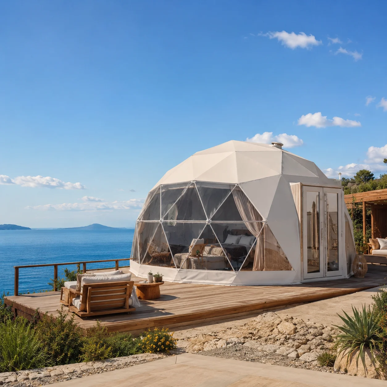 Custom Geodesic Dome Tent Luxury Glamping Hotel Starry Sky Room Outdoor Camping House for Scenic Homestay Supplier