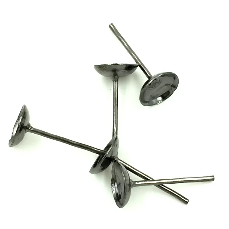 1500Pcs Gunmetal Bowl Shape Earring Posts With Stoppers Jewelry Making 13x6mm