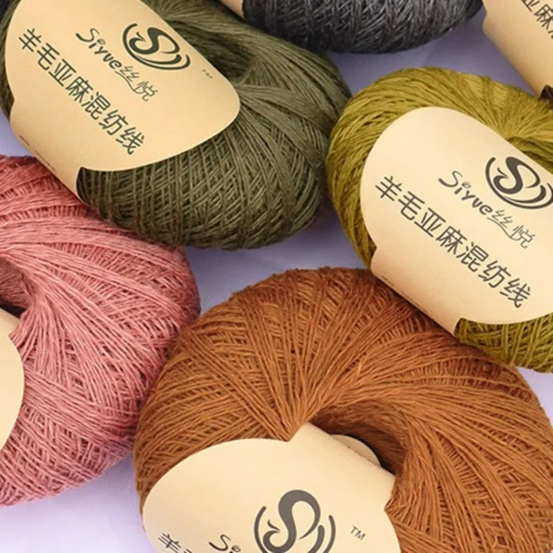 50g 370M Single Strand 1MM 50% Wool 50% Linen Blend Yarn Hand-knitted Skin-friendly Knitting Machine Yarn Scarf Wool Yarn