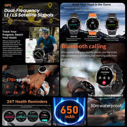 Imagen 2 del producto 2025New militar T-Rex3 Ultra GPS SmartWatch incorporado GPS brújula altímetro barómetro 5ATM impermeable 650mAh pulsera deportiva hombres
