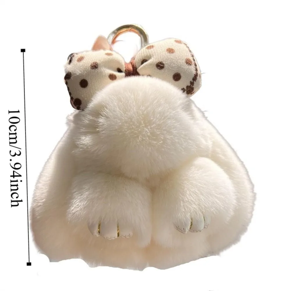 Hair Bow Rabbit Fur Keychain Cute Fluffy Plush Dolls Bunny Keychain Bag Charm Alloy Ring Plush Rabbit Key Ring Couple Pendant