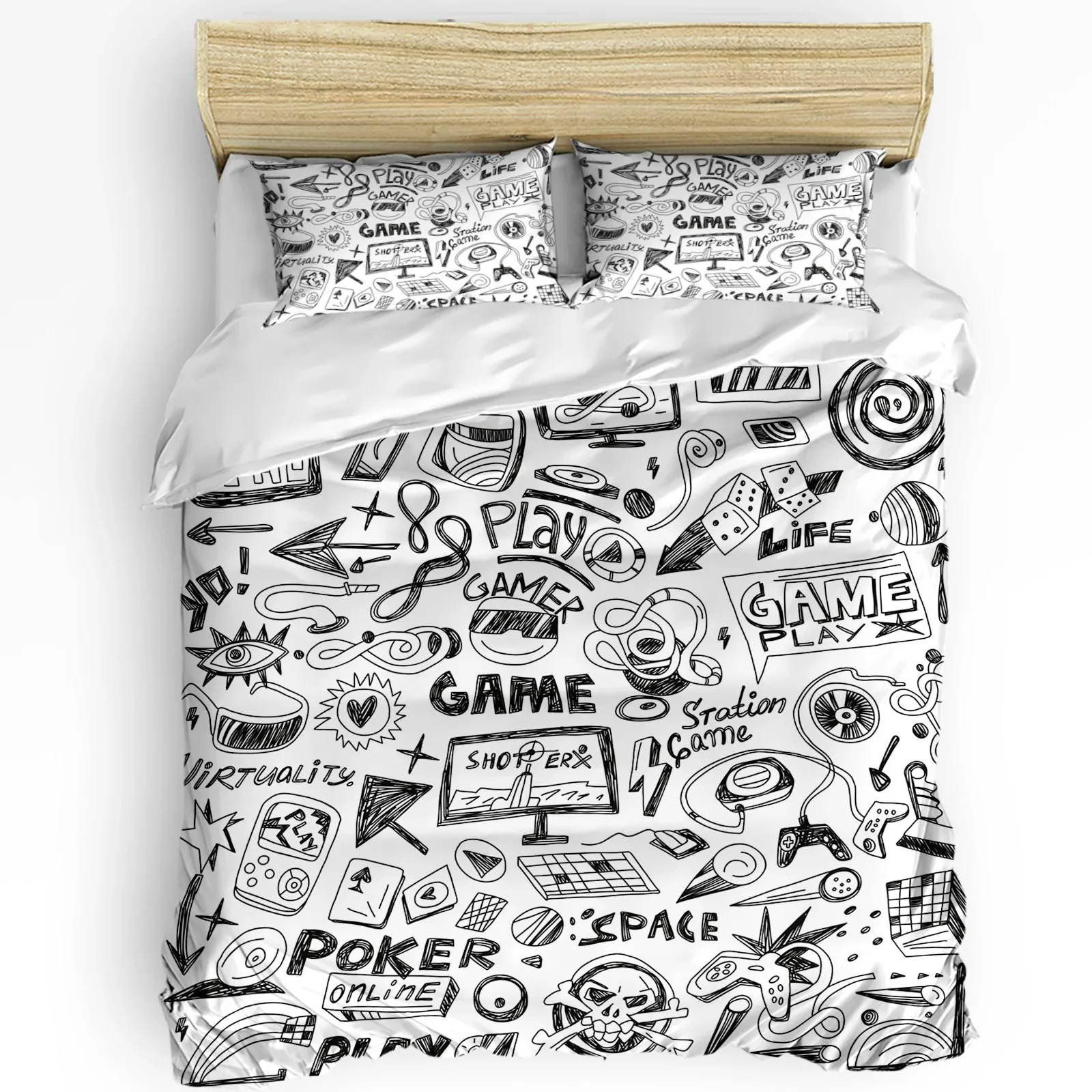 White Black Stick Figure Game Comics Duvet Cover Bed Bedding Set Home Quilt Cover Pillowcases Bedroom Bedding Set No Sheet
