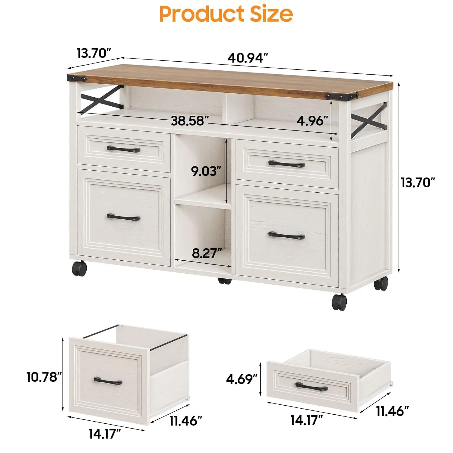 Farmhouse Filing Cabinet with Adjustable Shelf & Wheels, Lateral File Cabinets, Office Storage Cabinet with 4, Customized