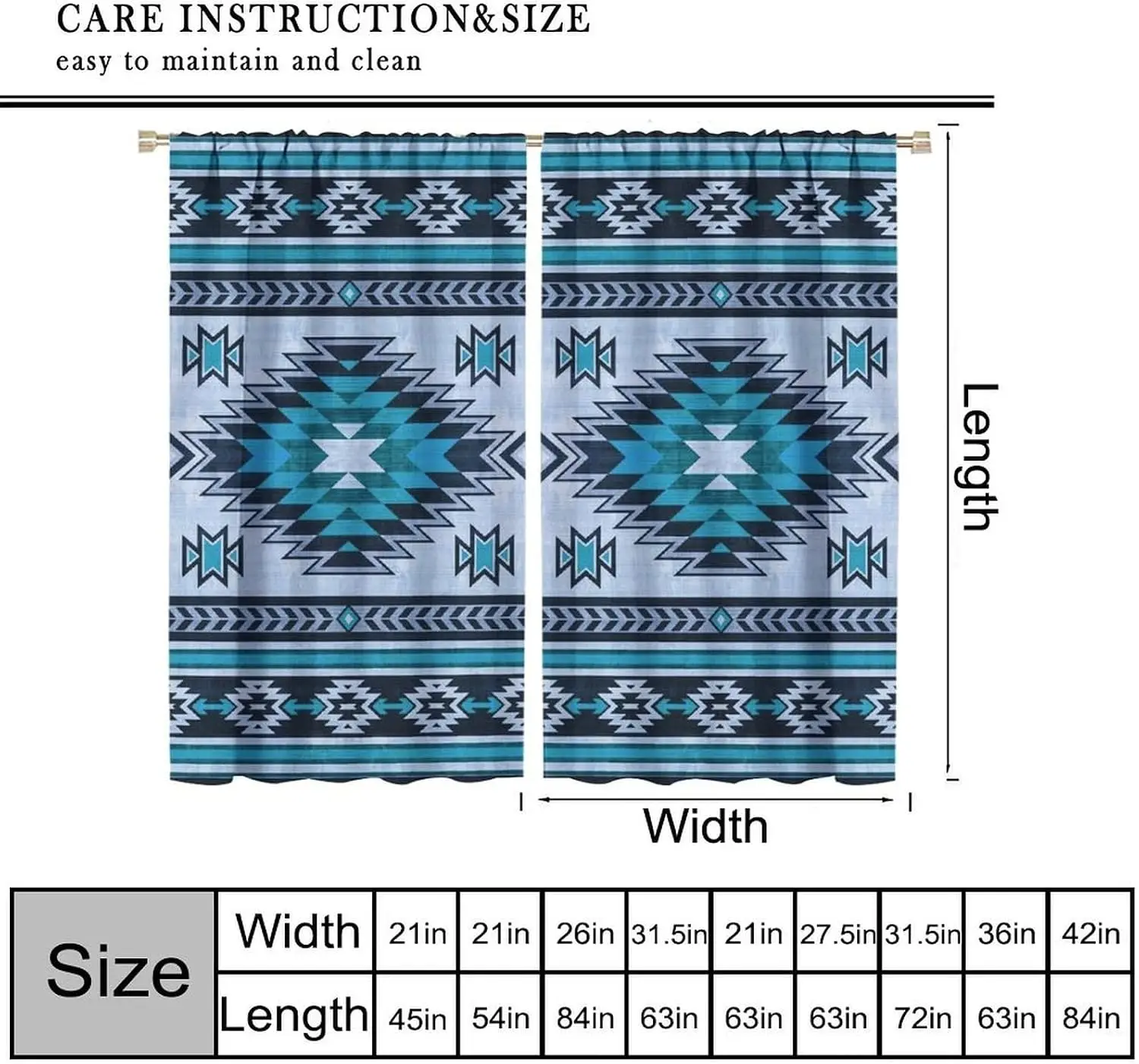 Boho Tribal Geometric Blue Curtain Panels Polyester Window Treatment Living Room Bedroom Aztec Style Hanging Curtain for Home De