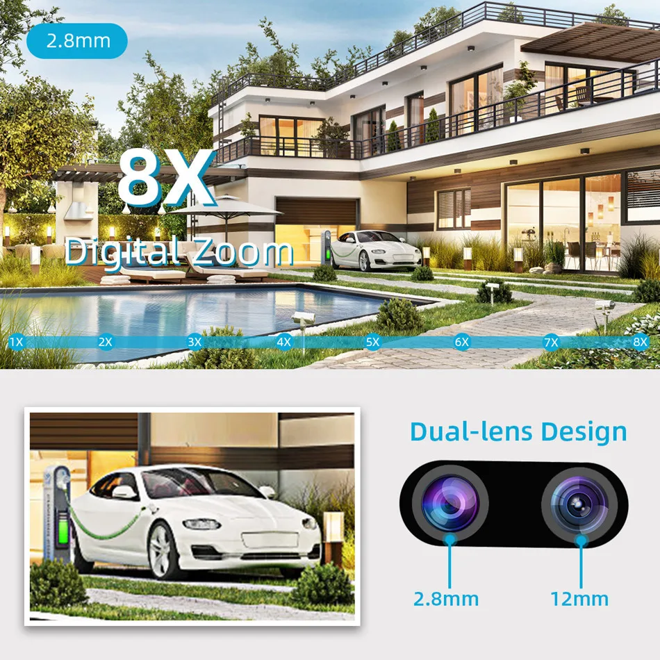 4MP UHD iCsee APP Dual Lens 8X Zoom Wireless PTZ IP Dome Camera Full Color AI Humanoid Detection Home Security CCTV Baby Monitor