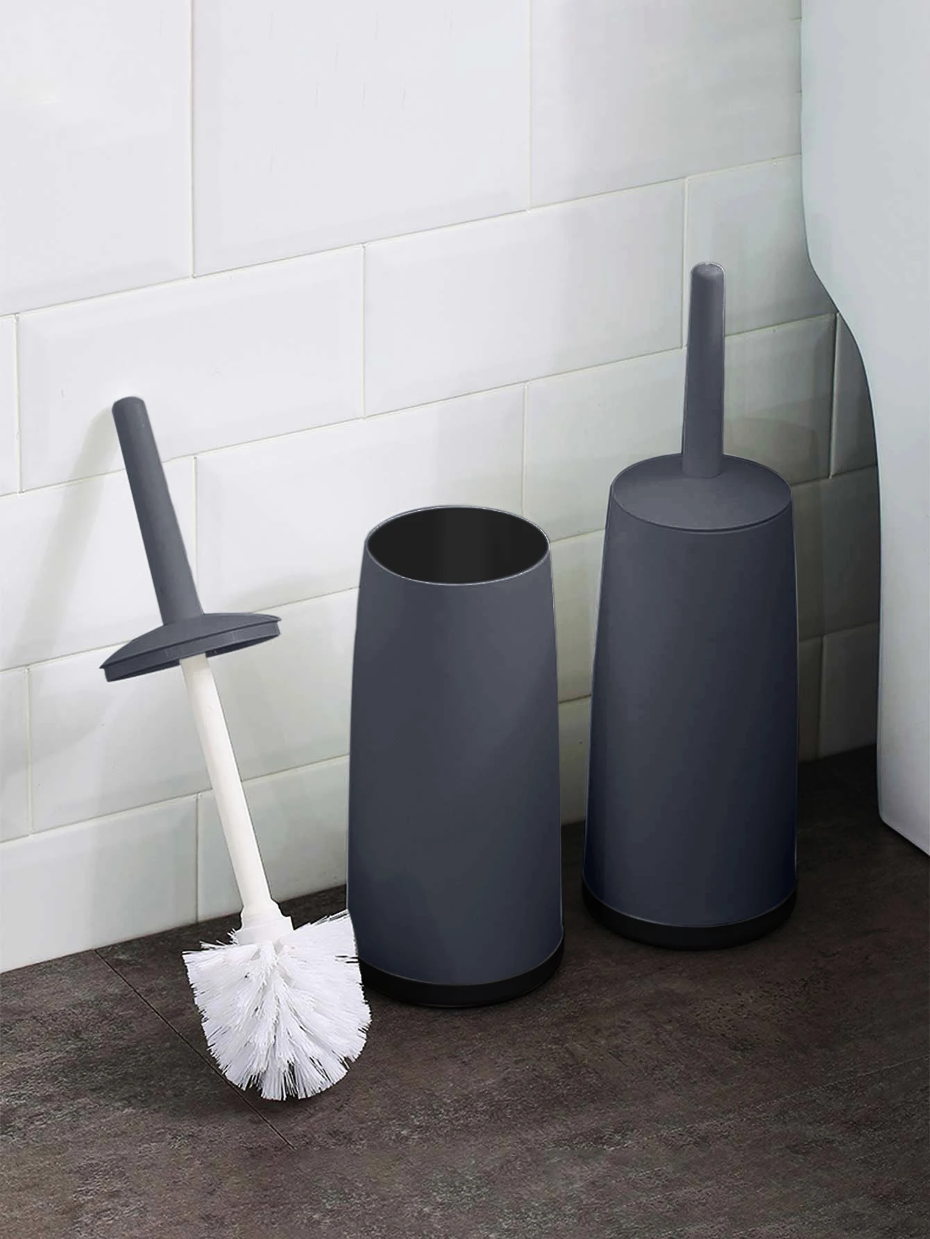 WORTHBUY Scopino per WC in plastica con Base in piedi manico lungo spazzola per la pulizia della toilette per accessori per il bagno WC strumenti per la pulizia