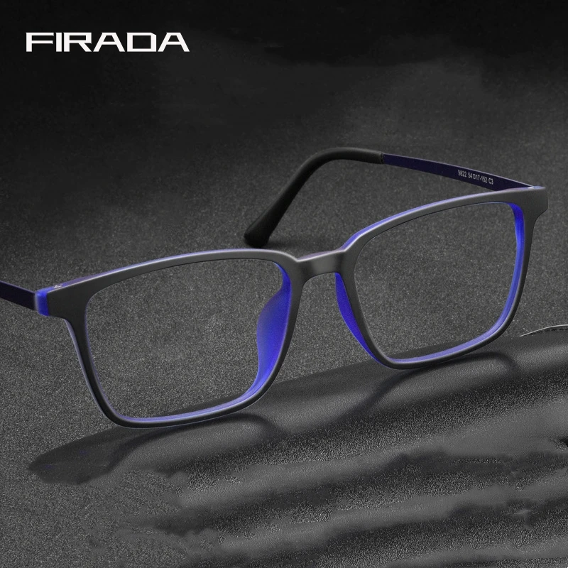 FIRADA Fashion Eyewear Retro Square Titanium TR90 Large Size Eyeglasses Optical Prescription Glasses Frame For Men Women 9822