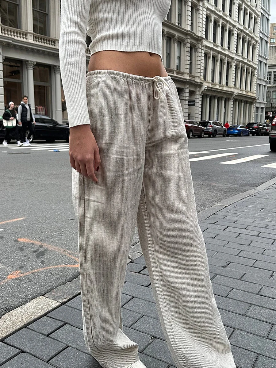 Pantaloni da donna con stampa a righe estetiche Y2K con coulisse pantaloni a gamba dritta a vita bassa pantaloni da notte