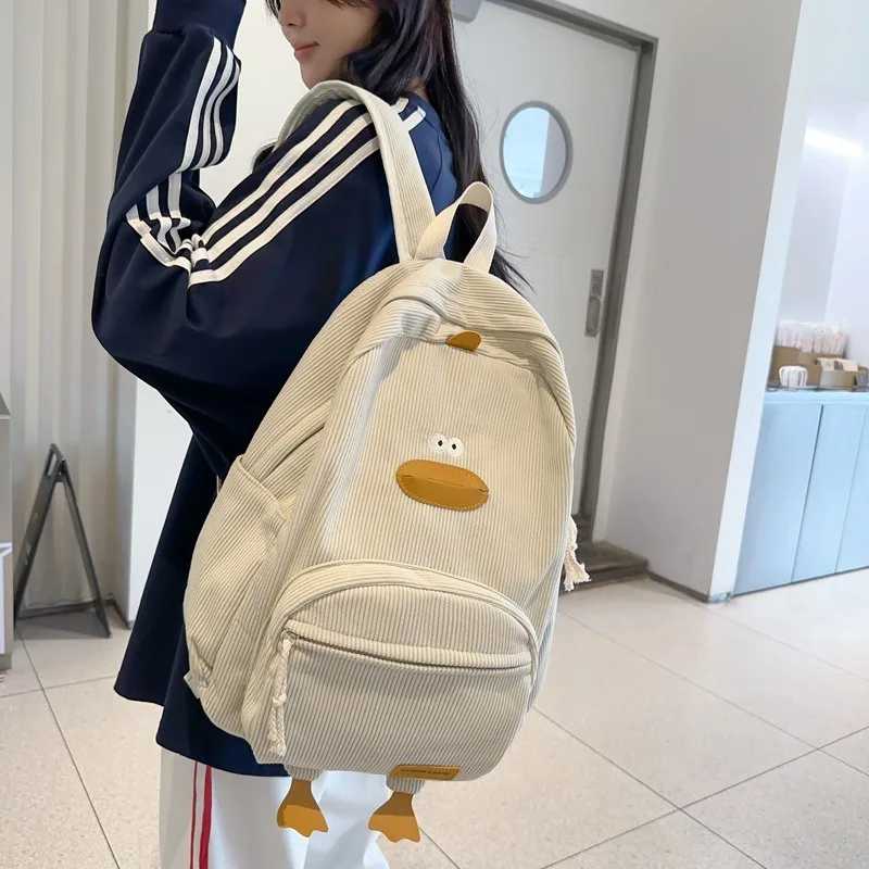 Cartoon Duckling Schoolbag Schoolbag Boys Girls Large Capacity Fashion Korean Girl Corduroy Backpack Computer Backpack Korean