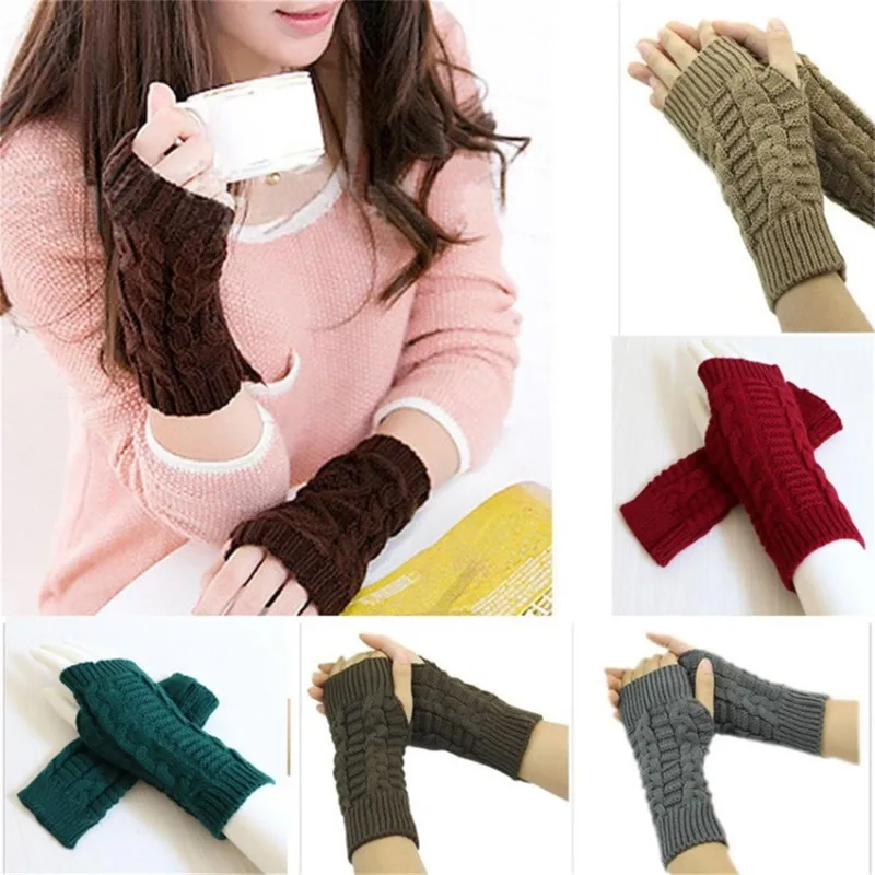 Solid Half Finger Gloves for Women Winter Soft Warm Knitting Arm Writting Mittens Handschoenen Guantes