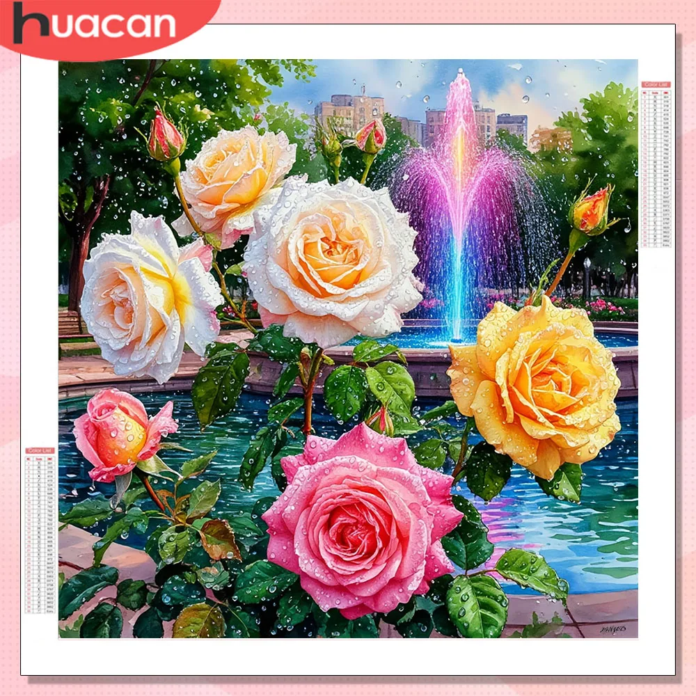 HUACAN Diamantkunst Rosenblüte Vollbesatz Handarbeit DIY Diamant-Mosaik Erwachsenen-Gemälde Blumenmotiv Handgefertigt Quadratisch Rund