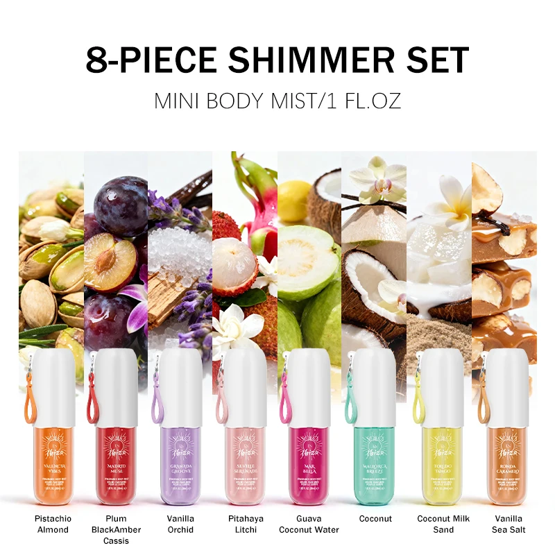 SOLO EN IBIZA Set Body Mist 8-Piece, 8 Aroma, Parfum Perjalanan Tahan Lama, Cocok untuk penggunaan sehari-hari, Hadiah Valentine yang Sempurna