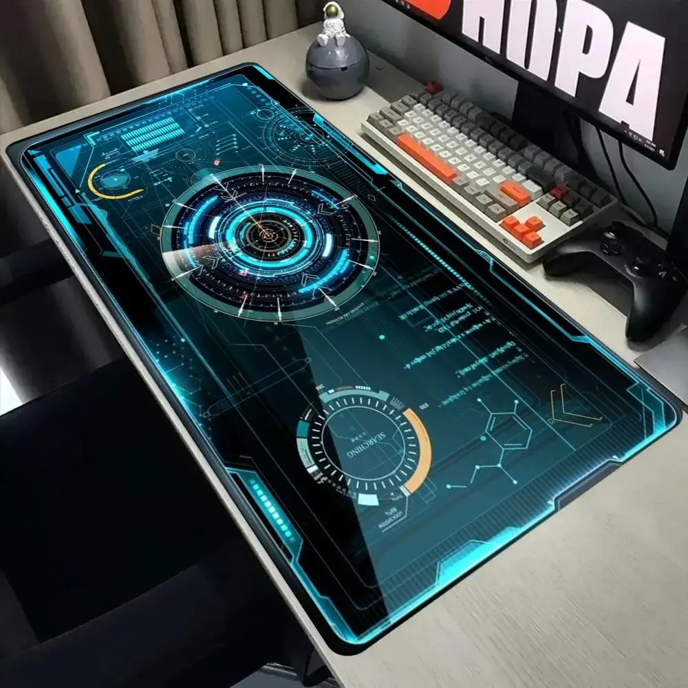 Sci-Fi Tech Dashboard Gaming MousePad Non Slip Rubber Base Keyboard Desk Mat Futuristic Circuit Print  PC Desktop Gamer Mousepad
