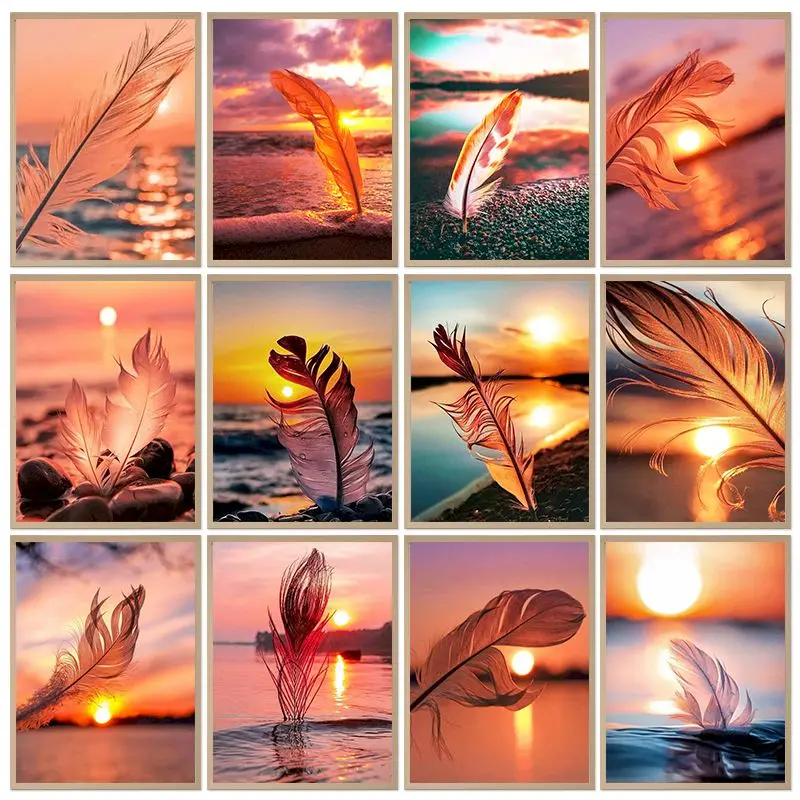 

CHENISTORY Painting By Number Sunset Feather Scenery Drawing On Canvas Handpainted Art Diy Pictures By Number Kits Home Decor