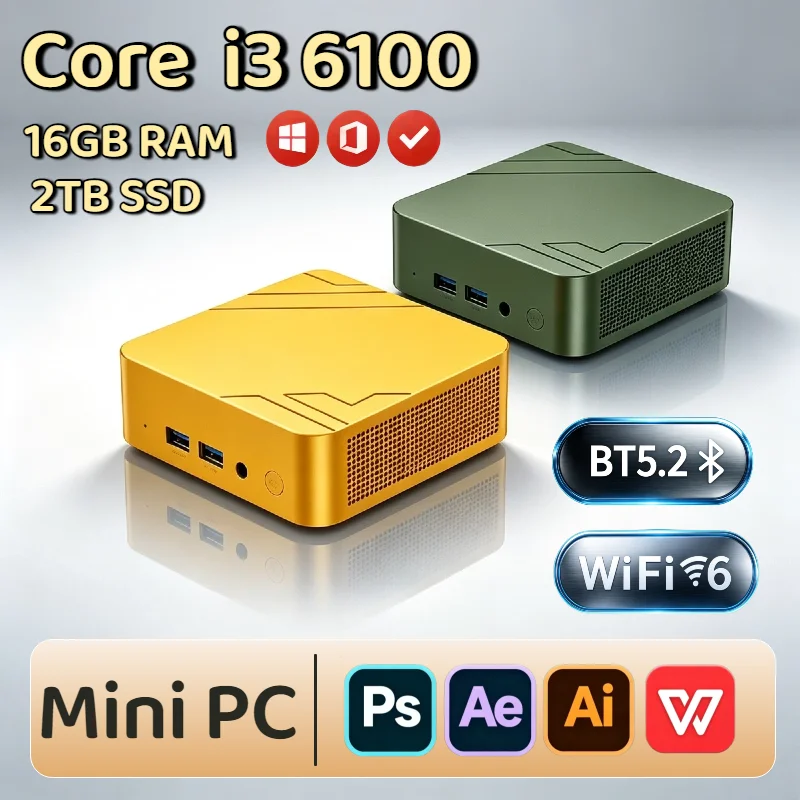 Intel Core i3 6100 Mini PC 16GB RAM 2TB NVMe SSD Triple 4K Display WiFi6 High Performance Office Home Small Pro Unit