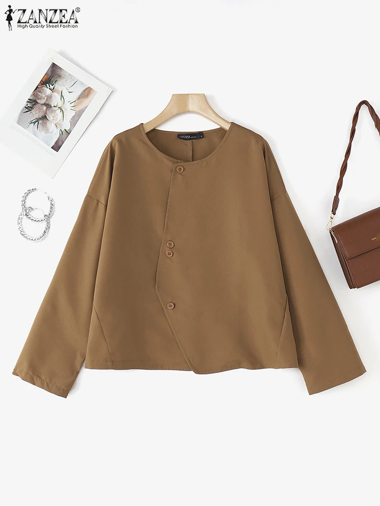 

ZANZEA Women Long Sleeve Shirt Elegant Office Lady Tops 2025 Autumn Buttons Solid Color Casual Loose Blouse Vintage Blusas Femme