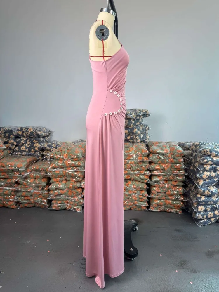 Abito lungo estivo elegante con dettagli a diamante monospalla per donna Abito estivo elegante di nuova moda irregolare con vita sottile