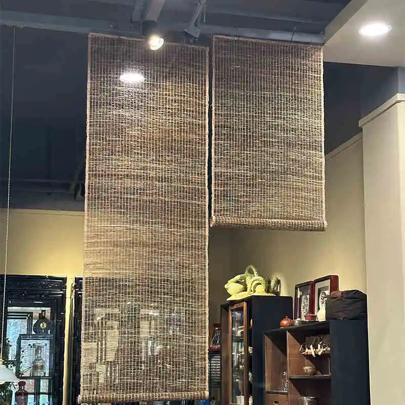 Retro Nostalgic Chinese Ramie Hanging Curtain Partition Porch Decor Screen Curtain Translucent Semi-Shading Doorway Half-Curtain