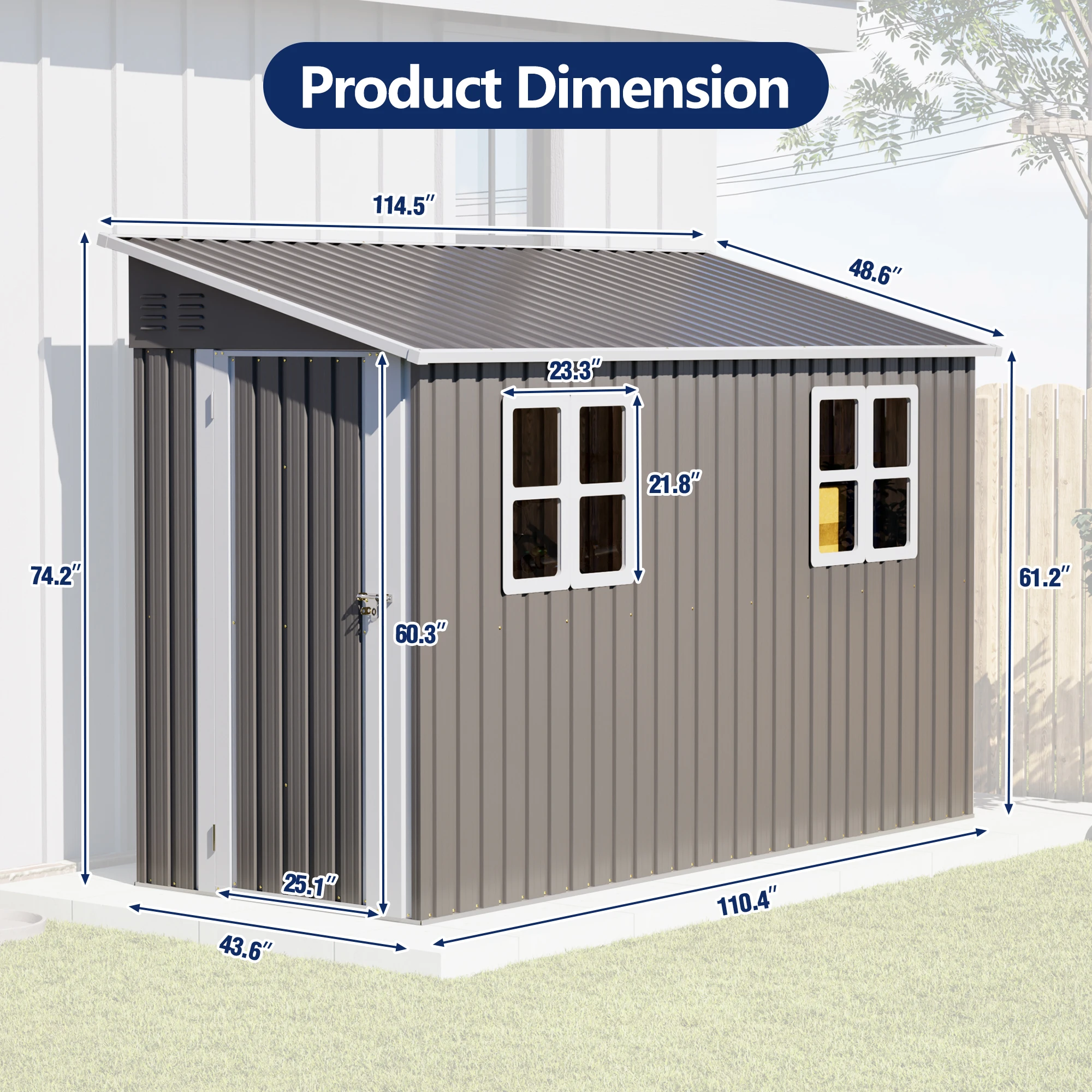 4x10FT Outdoor Metal Storage Shed with Base Frame Galvanized Steel Garden Shed Reversible Lockable Door 2 Windows for Backyard Tool Storage