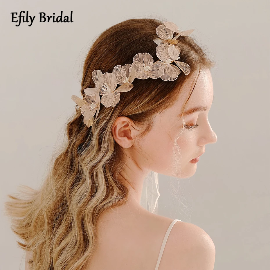 Efily Bride Hair Accessories Flower Bridal Headpiece Wedding Headband Hair Comb Clip Women Head Jewelry Ornament Bridesmaid Gift