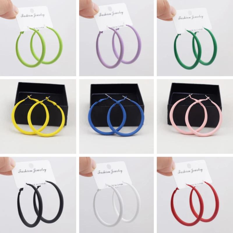 Fashion New Women's Hoop Earrings Red Pink Blue Green Smooth Loop Earrings for Female Exaggerated Ear Jewelry Unusual Earrings