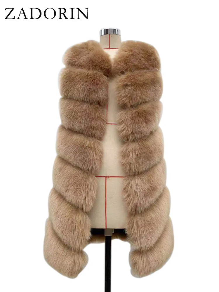 ZADORIN 85cm Długa Ciepła Kamizelka ze Sztucznego Futra Damska Zimowa Puszysta Bez Rękawów Kamizelki z Sztucznego Futra Lisa Kamizelka Kurtka ze Sztucznego Futra Damskie Płaszcze Futrzane