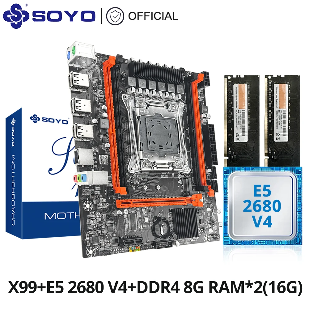 SOYO X99 Gaming Motherboard Kit with Intel Xeon E5 2680 V4 & DDR4 8Gx2 2133MHz Dual Channel DDR4 RAM M.2 NVME for Desktop PC