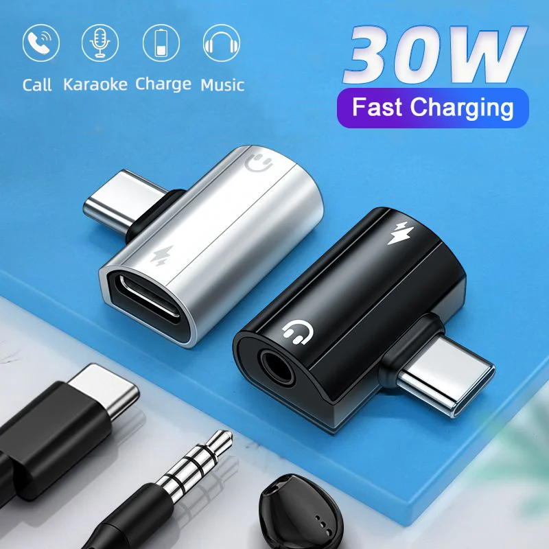 

2 IN 1 USB C To 3.5mm Headphone Jack Adapter Type C PD 30W Charge Audio Aux Adaptor For Huawei Xiaomi Samsung S20 Connectors