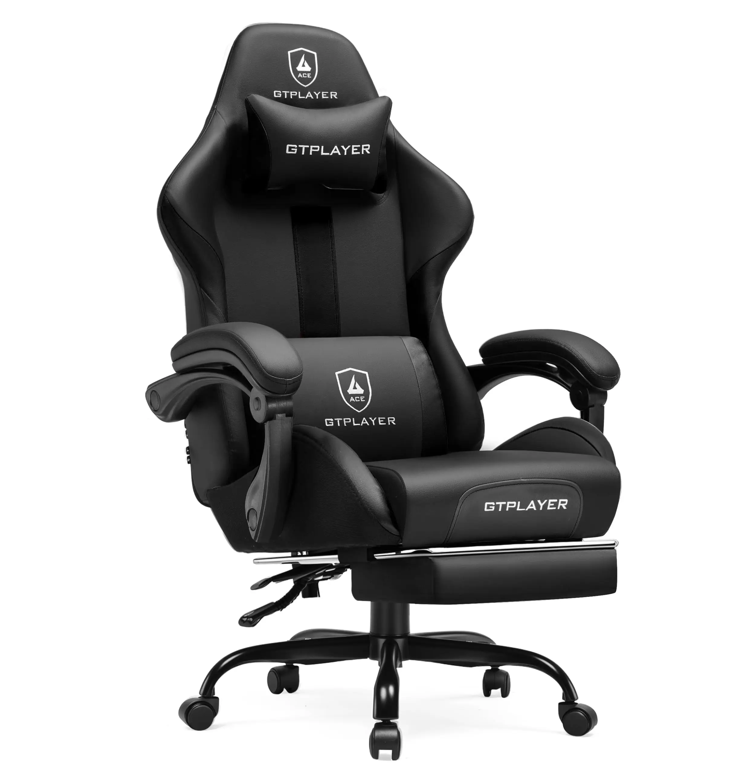 Gaming Chair with Pocket Spring Cushion, Leather Office Chair with Ergonomic High Back & Lumbar Support for Back Pain
