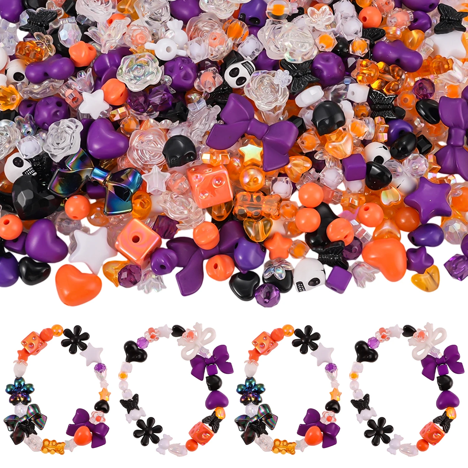 Halloween Gemischte Acrylperlen Anhänger Kürbis Totenkopf Spinne Schleife Stern Herz Lose Perlen Set DIY Armband Schmuckherstellung Party Basteln