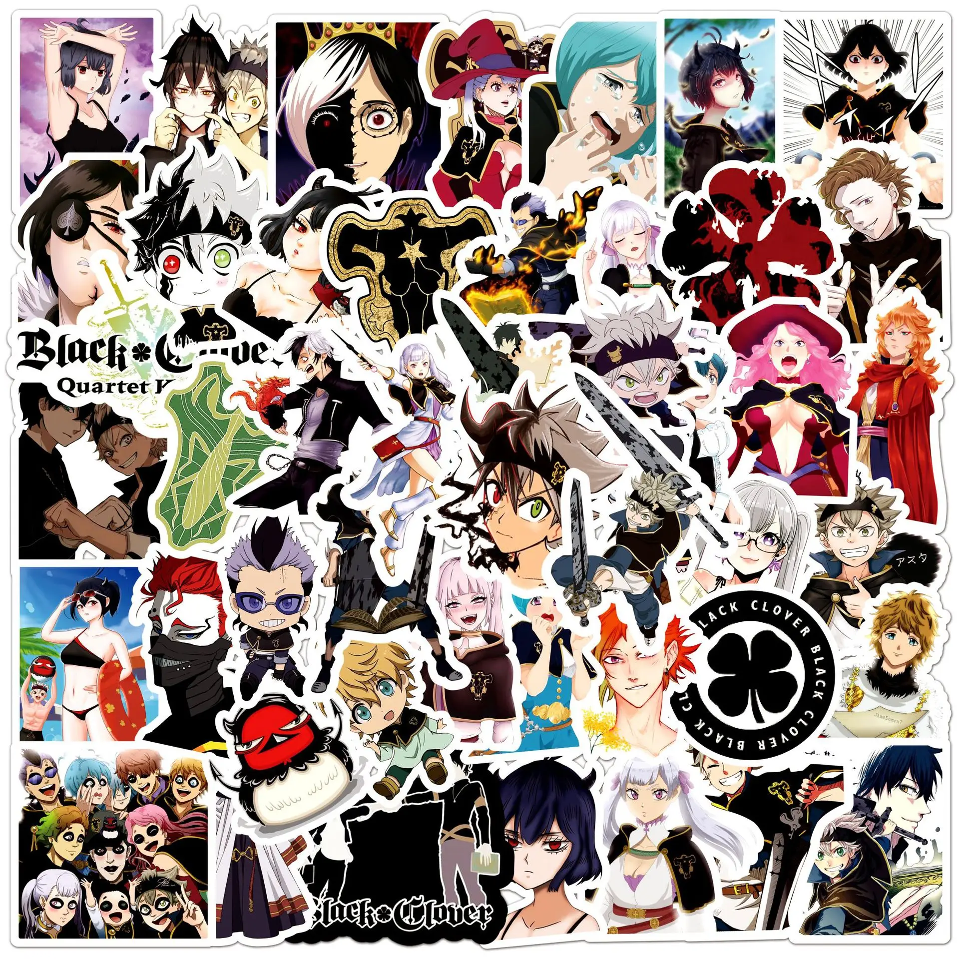 50 Pegatinas de Anime Black Clover, Adhesivos Impermeables para Guitarra, Refrigerador, Teléfono, Laptop, Taza de Agua, Patineta