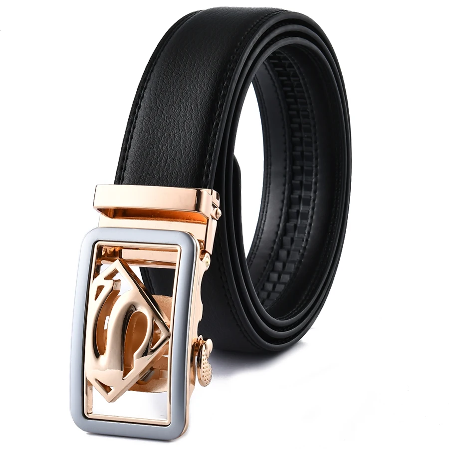 Belts For 3.5cm Width Fashion Automatic Buckle Black Genuine Leather Men\'s Jeans High Quality Waist Male Strap