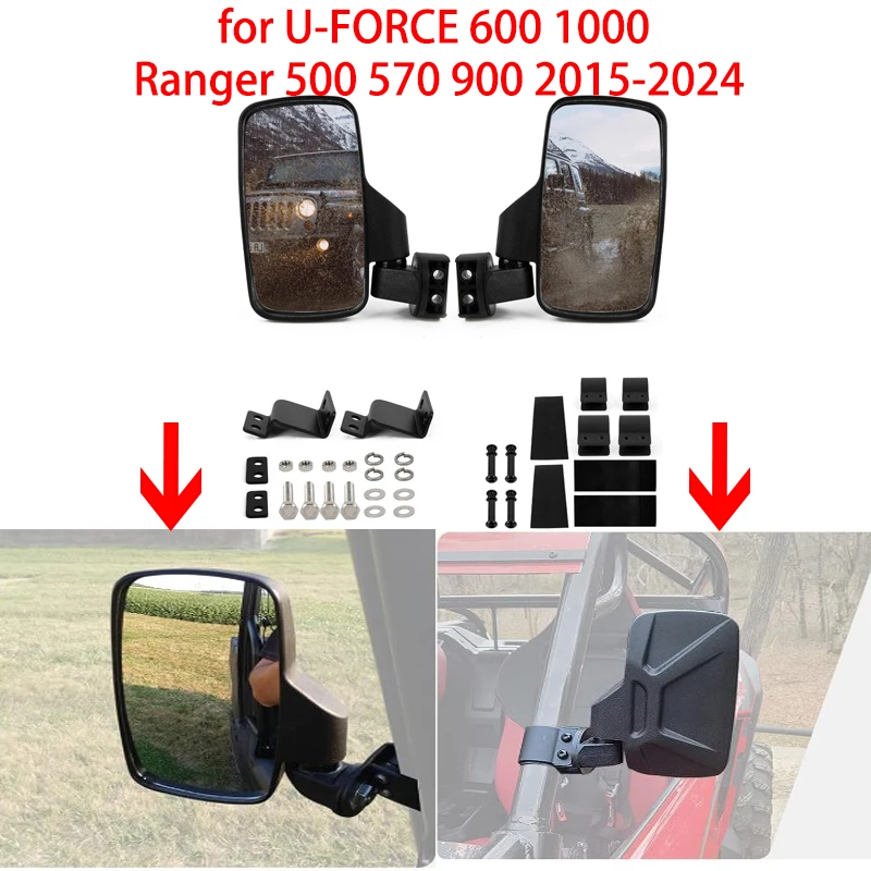 UTV Universal Powersport Mirror with Bracket Clamp and 1.75” to 2” Roll Cage for U-FORCE 600 1000 Ranger 500 570 900 2015-2024