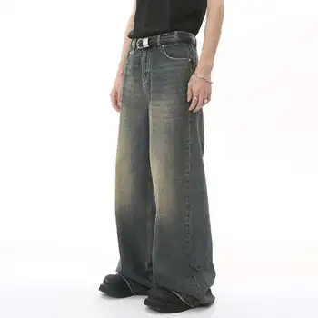 IEFB Vintage Camouflage Men's Jeans Fashion Washed Casual Wide Leg Denim Pants Autumn Winter Loose Male Trousers Old Blue 9C354 5