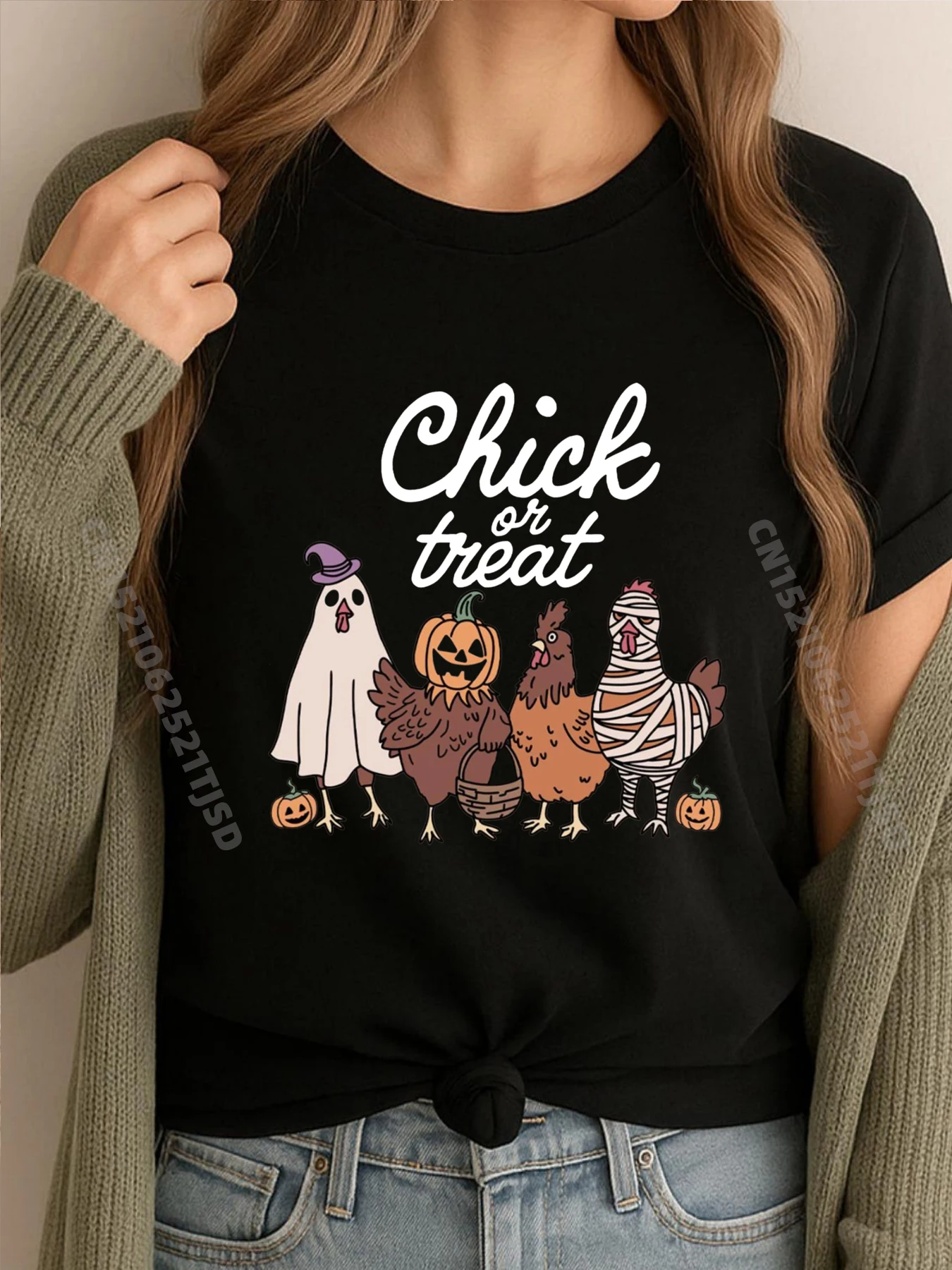 

Chick or Treat Ghost Chickens Chicken Mom Хэллоуин Графические рубашки Женская и мужская одежда Европейский размер Персонаж
