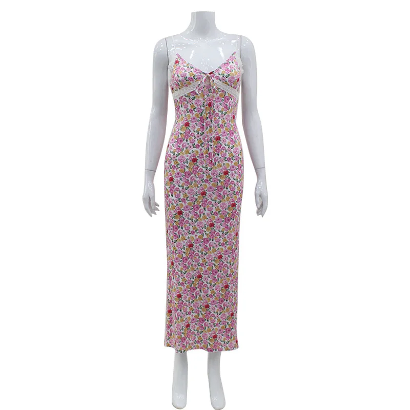 Summer women's clothing hot sale girl floral print suspender skirt lace splicing sexy sweet wind dress women
