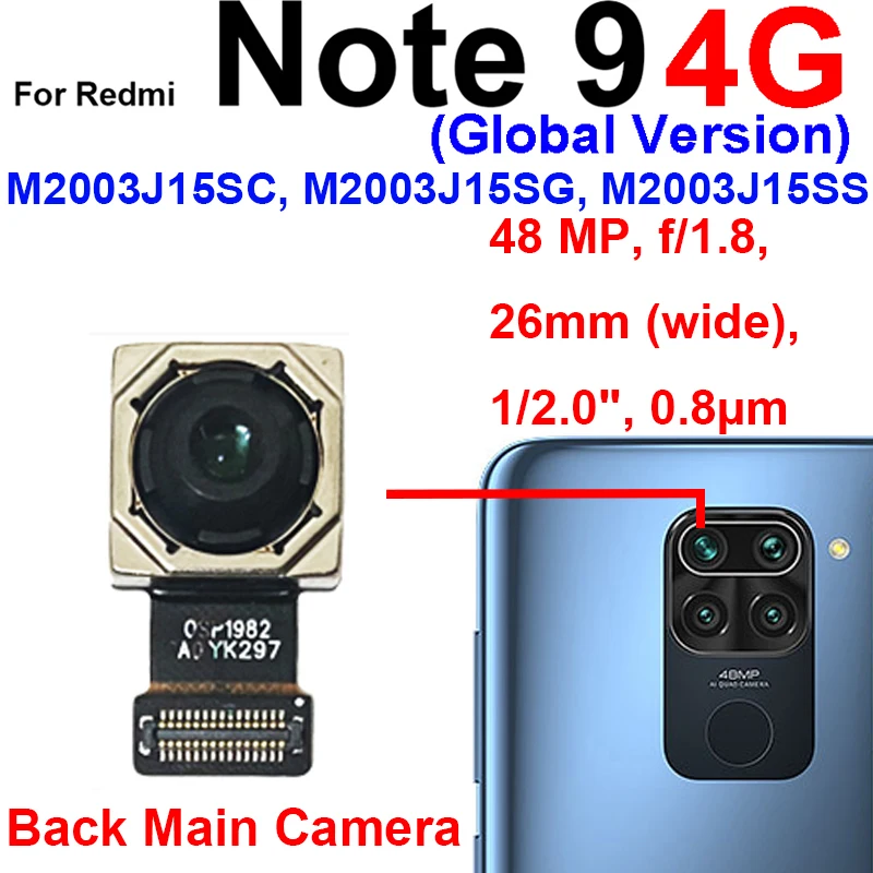 Front Back Big Camera For Xiaomi Redmi Note 9 Rear Front Small Selfie Facing Ultrawide Macro Depth Camera Flex Cable Model Parts