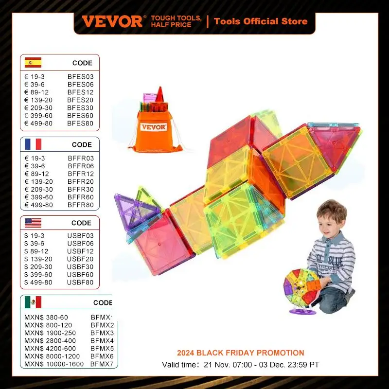 VEVOR 121PCS Magnetic Building Blocks Set Construction Puzzle Magnetic Sheet Tiles Boys Girls Children Montessori Toys Gifts