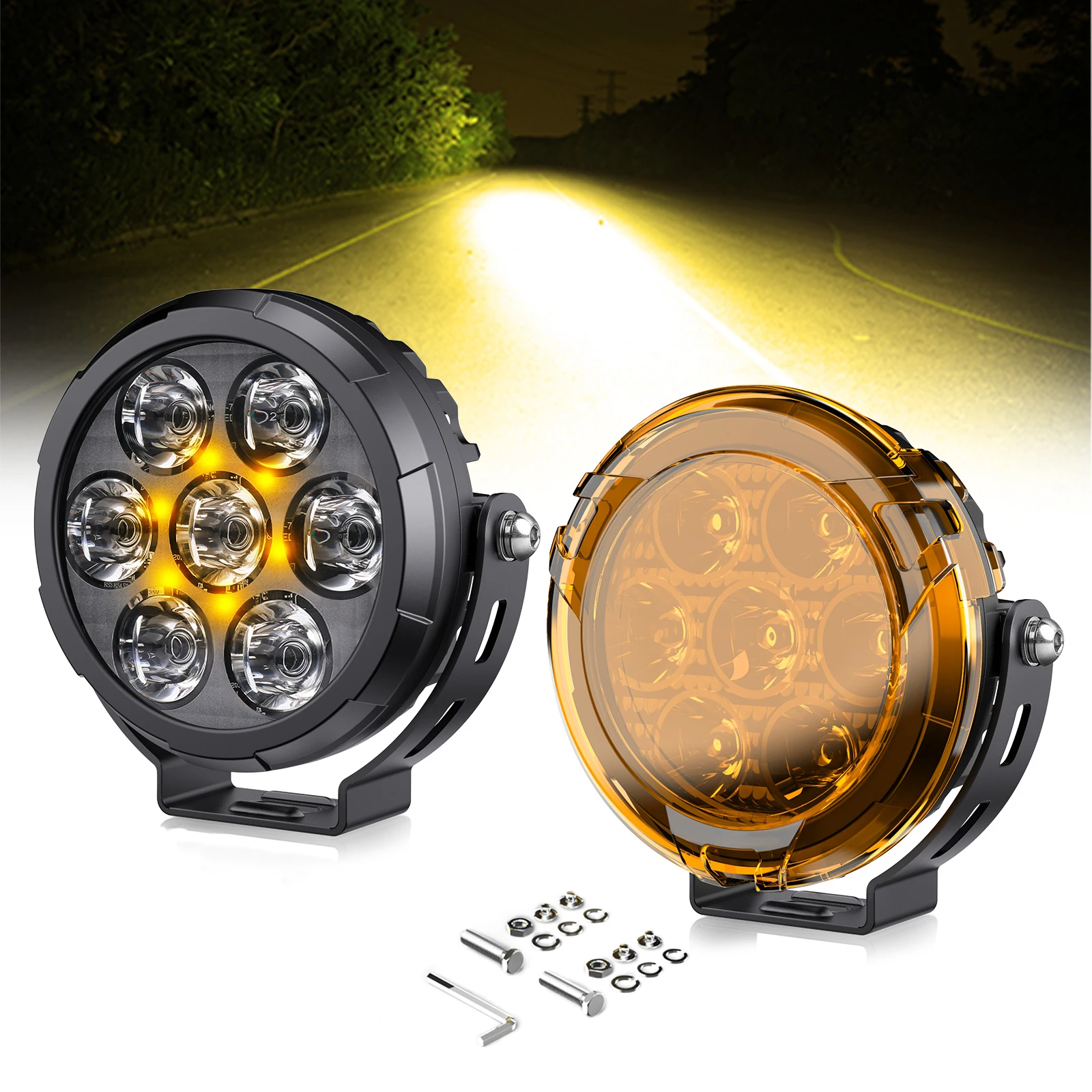 

HAOLIDE 5.5inch Round LED Driving Light 2Color White Yellow Light Detachable Mask Design Fog Light for Offroad 4x4 Truck 12V 24V