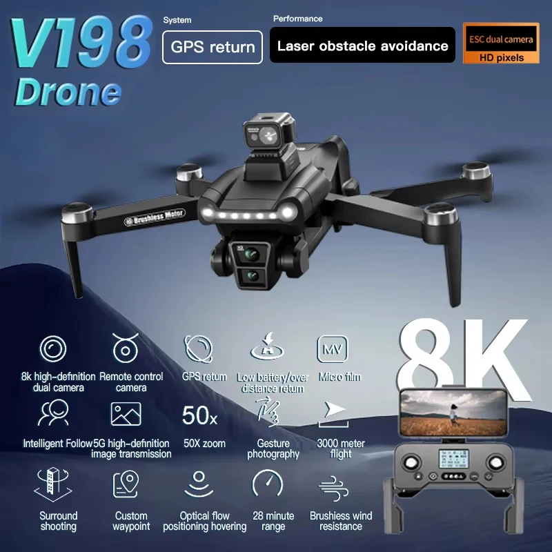 2024 New Drone GPS 8K Professional With HD Camera 5G WIFI FPV Brushless RC Quadcopter Obstacle Avoidance Automatic Return