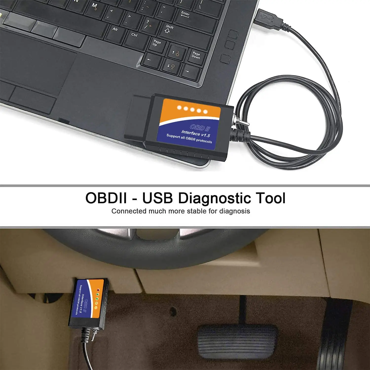 OBDII USB V1.5 Scanner OBD2 Adapter Diagnostic Cable for Multi-Brands CAN-Bus for Windows Car Fault Scanner OBDII