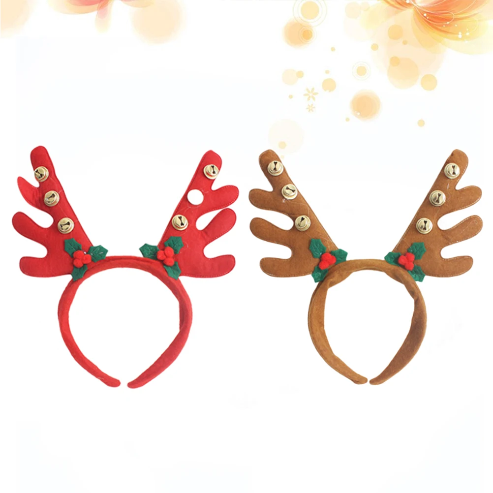 

2 шт., повязка на голову с рогами оленя и колокольчиками, аксессуар для рождественского костюма, красный, коричневый, прочный, удобный для женщин и детей