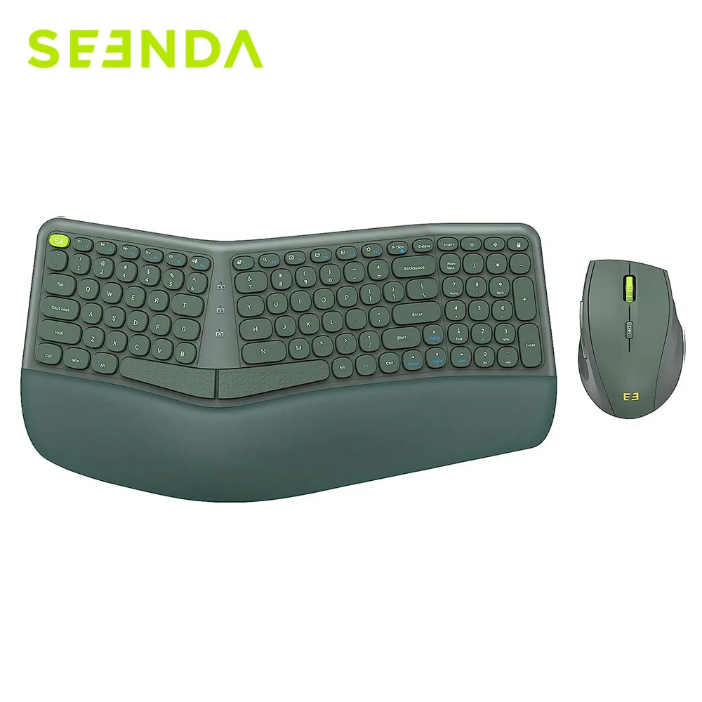 SEENDA 인체공학적 분할 무선 키보드 및 마우스 콤보, 2.4Ghz USB 리시버 Ergo 키보드, 3 DPI 조절 가능, 컴퓨터용 마우스 