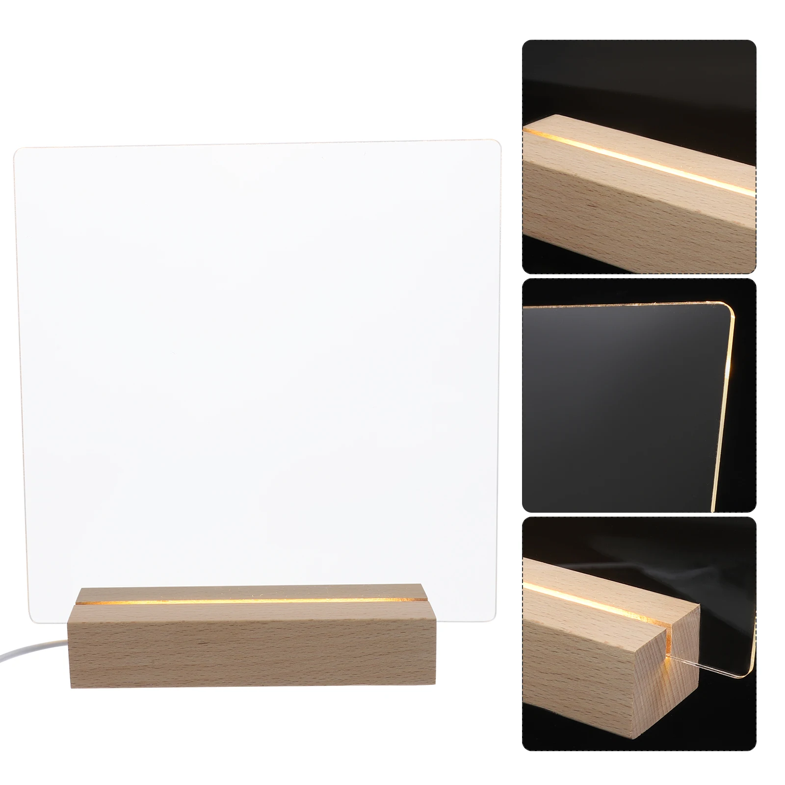 

s Acrylic Note 20x20cm Transparent Erasable Writing Memo Board Wooden Base Home Office School Reminder Dry
