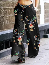 Women Fashion Animal Printed Wide Leg Pants Casual High Waist Wide Leg Pants With Side Pockets Ladies Chic Loose Pant