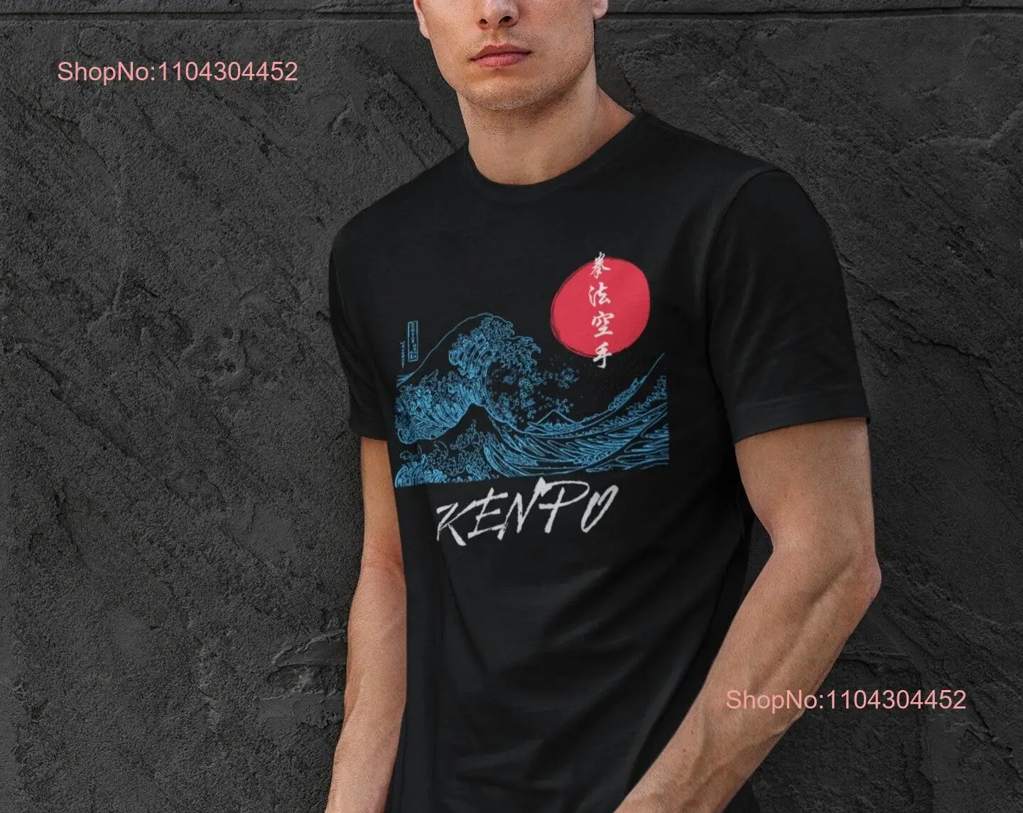 Japanese Blue Wave T Classic Kenpo Shirt Karate Men's Martial Arts Sensei Black Belt long or short sleeves